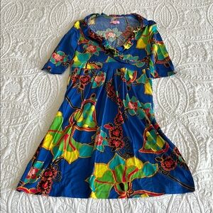 Lilly Pulitzer Blue and Yellow Floral Dress with Ruffle